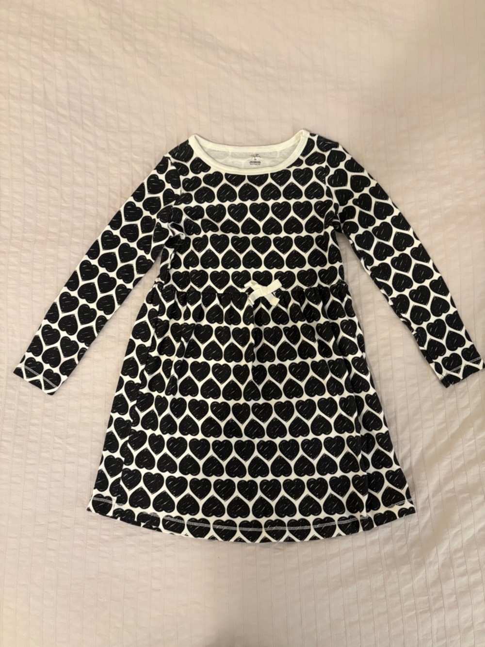 Girls Organic Cotton Long Sleeve Heart & Floral Dress Set in Black, White & Blue - Picture 2 of 5